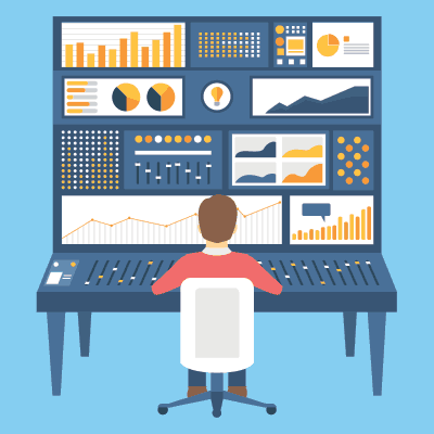 Orange backgrounded flat image depiction of a monitor working on creating a responsive layout